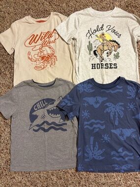 ⬇️Kids Graphic T-Shirts - Blue, Gray, Cream - Casual Short Sleeve Top